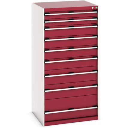 Cubio Drawer Cabinet, 9 Drawers, Light Grey/Red, 1600 x 800 x 750mm