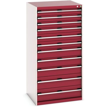 Cubio Drawer Cabinet, 11 Drawers, Light Grey/Red, 1600 x 800 x 750mm