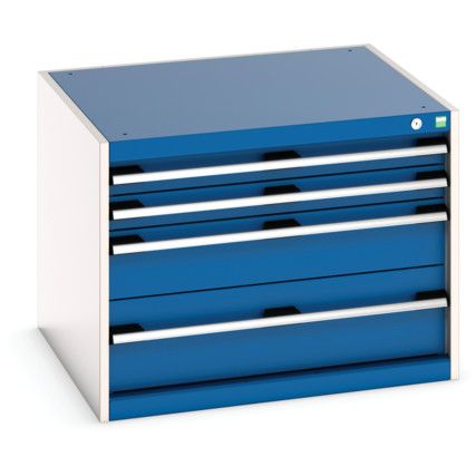 Cubio Drawer Cabinet, 4 Drawers, Blue/Light Grey, 600 x 800 x 750mm