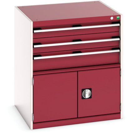 Cubio Drawer Cabinet, 2 Drawers, Light Grey/Red, 800 x 800 x 750mm