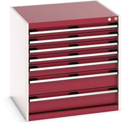 Cubio Drawer Cabinet, 7 Drawers, Light Grey/Red, 800 x 800 x 750mm