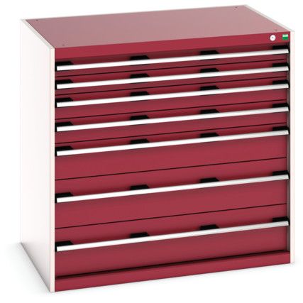 Cubio Drawer Cabinet, 7 Drawers, Light Grey/Red, 1000 x 1050 x 750mm