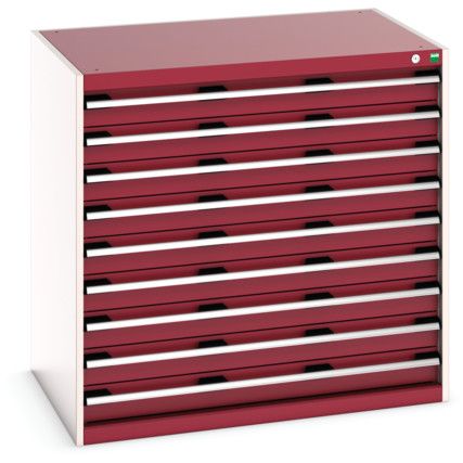 Cubio Drawer Cabinet, 9 Drawers, Light Grey/Red, 1000 x 1050 x 750mm