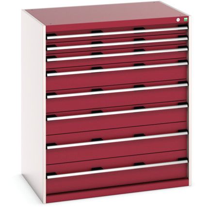 Cubio Drawer Cabinet, 8 Drawers, Light Grey/Red, 1200 x 1050 x 750mm