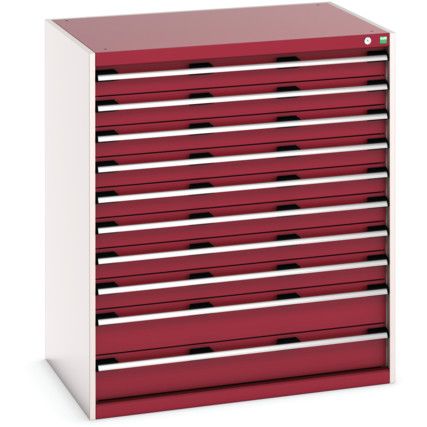 Cubio Drawer Cabinet, 10 Drawers, Light Grey/Red, 1200 x 1050 x 750mm