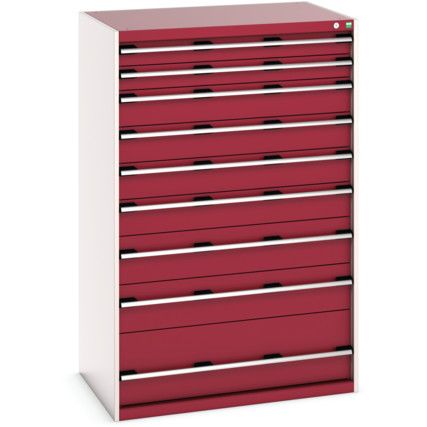 Cubio Drawer Cabinet, 9 Drawers, Light Grey/Red, 1600 x 1050 x 750mm