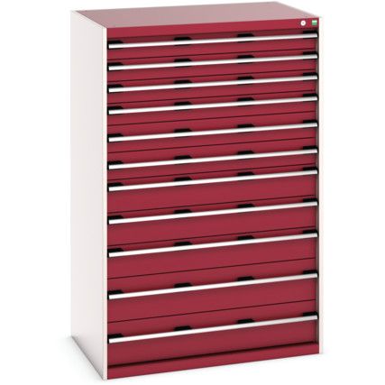 Cubio Drawer Cabinet, 11 Drawers, Light Grey/Red, 1600 x 1050 x 750mm