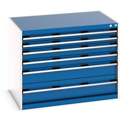 Cubio Drawer Cabinet, 6 Drawers, Blue/Light Grey, 800 x 1050 x 750mm