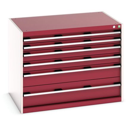 Cubio Drawer Cabinet, 6 Drawers, Light Grey/Red, 800 x 1050 x 750mm