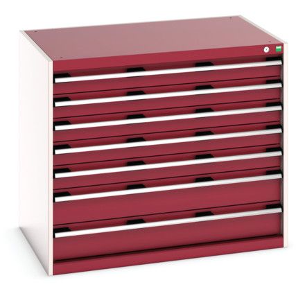 Cubio Drawer Cabinet, 7 Drawers, Light Grey/Red, 900 x 1050 x 750mm