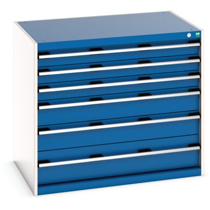 Cubio Drawer Cabinet, 6 Drawers, Blue/Light Grey, 900 x 1050 x 750mm