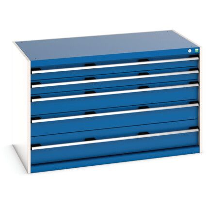 Cubio Drawer Cabinet, 5 Drawers, Blue/Light Grey, 800 x 1300 x 750mm