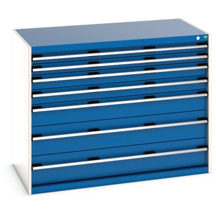 Cubio Drawer Cabinet, 7 Drawers, Blue/Light Grey, 1000 x 1300 x 750mm