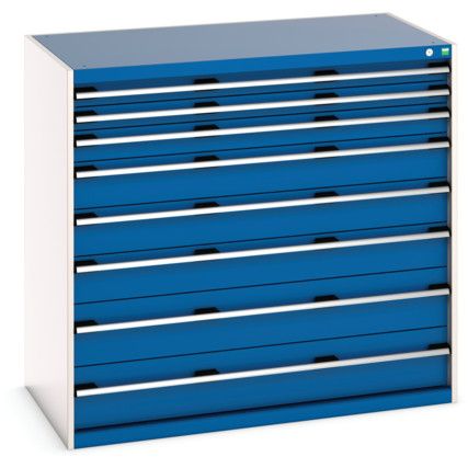 Cubio Drawer Cabinet, 8 Drawers, Blue/Light Grey, 1200 x 1300 x 750mm