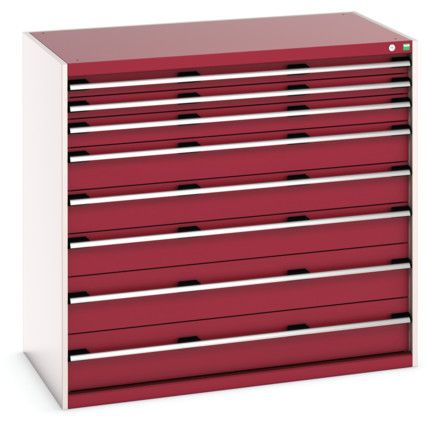 Cubio Drawer Cabinet, 8 Drawers, Light Grey/Red, 1200 x 1300 x 750mm