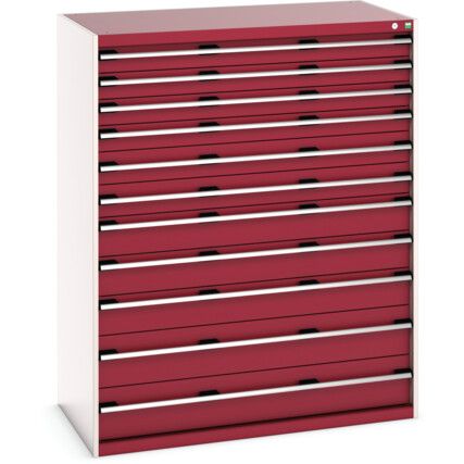 Cubio Drawer Cabinet, 11 Drawers, Light Grey/Red, 1600 x 1300 x 750mm