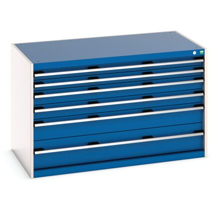 Cubio Drawer Cabinet, 6 Drawers, Blue/Light Grey, 800 x 1300 x 800mm