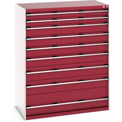 Cubio Drawer Cabinet, 9 Drawers, Light Grey/Red, 1600 x 1300 x 750mm