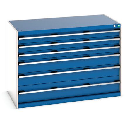 Cubio Drawer Cabinet, 6 Drawers, Blue/Light Grey, 900 x 1300 x 750mm