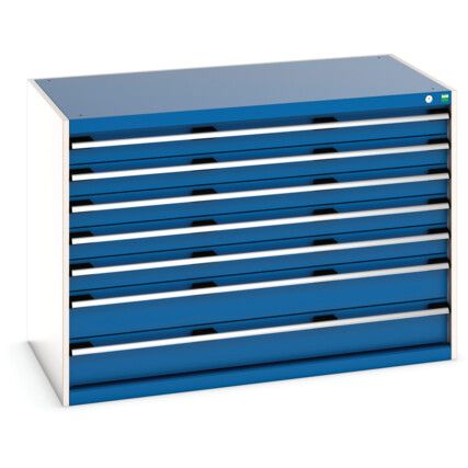 Cubio Drawer Cabinet, 7 Drawers, Blue/Light Grey, 900 x 1300 x 750mm