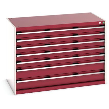 Cubio Drawer Cabinet, 7 Drawers, Light Grey/Red, 900 x 1300 x 750mm