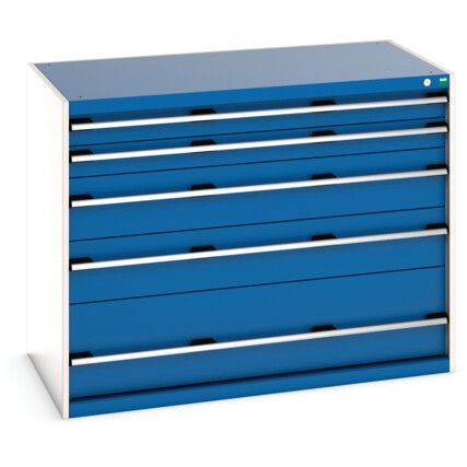 Cubio Drawer Cabinet, 5 Drawers, Blue/Light Grey, 1000 x 1300 x 750mm