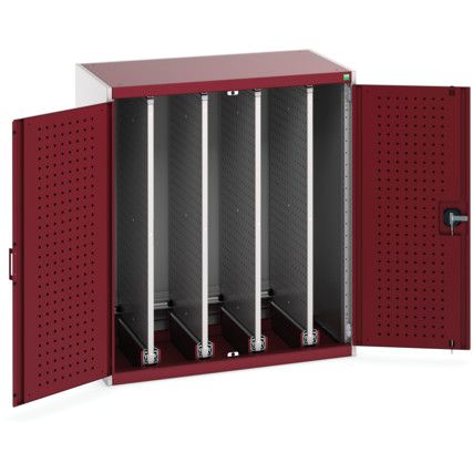 Cubio Sliding Panel Cupboard, 2 Perfo Doors, Red, 1200 x 1050 x 650mm