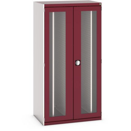 Cubio Sliding Panel Cupboard, 2 Clearview Doors, Red, 2000 x 1050 x 650mm