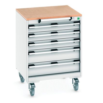 CUBIO MOBILE DRAWER CABINET 650x650x790 W/ 5 DRAWERS MPX WORKTOP