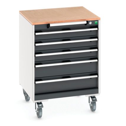 CUBIO MOBILE DRAWER CABINET 650x650x790 W/ 5 DRAWERS MPX WORKTOP