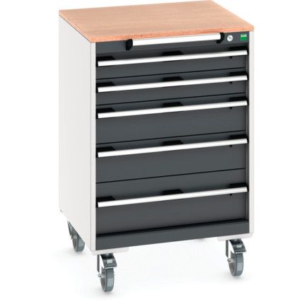 CUBIO MOBILE DRAWER CABINET 650x650x990 W/ 5 DRAWERS MPX WORKTOP