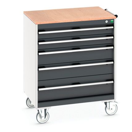 CUBIO MOBILE DRAWER CABINET 800x650x890 W/ 5 DRAWERS MPX WORKTOP