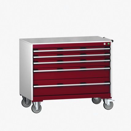 Cubio Mobile Storage Cabinet, 5 Drawers, Light Grey/Red, 880 x 1050 x 650mm