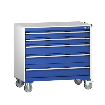 Cubio Mobile Storage Cabinet, 5 Drawers, Blue/Light Grey, 880 x 1050 x 650mm