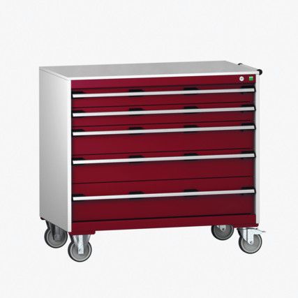 Cubio Mobile Storage Cabinet, 5 Drawers, Light Grey/Red, 880 x 1050 x 650mm