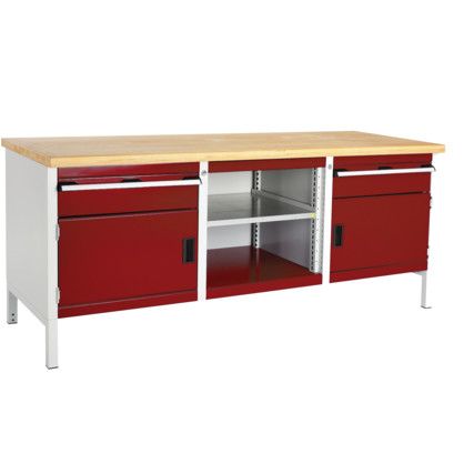 CUBIO STORAGE BENCH 2078-1.2 WITH MPX WORKTOP-LIGHT GREY/RED