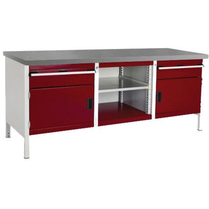 CUBIO STORAGE BENCH 2078-3.2 WITH LINO WORKTOP-LIGHT GREY/RED