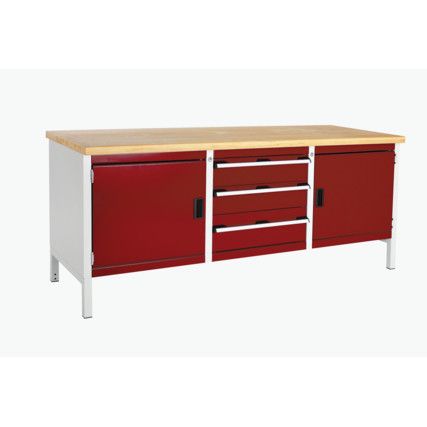 CUBIO STORAGE BENCH 2078-1.3 WITH MPX WORKTOP-LIGHT GREY/RED