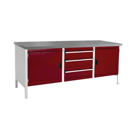 CUBIO STORAGE BENCH 2078-3.3 WITH LINO WORKTOP-LIGHT GREY/RED