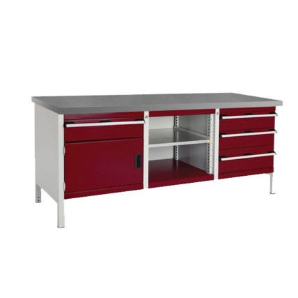 CUBIO STORAGE BENCH 2078-3.4 WITH LINO WORKTOP-LIGHT GREY/RED