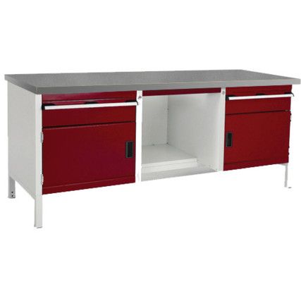 CUBIO STORAGE BENCH 2078-3.7 WITH LINO WORKTOP-LIGHT GREY/RED