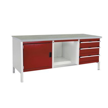 CUBIO STORAGE BENCH 2078-3.8 WITH LINO WORKTOP-LIGHT GREY/RED