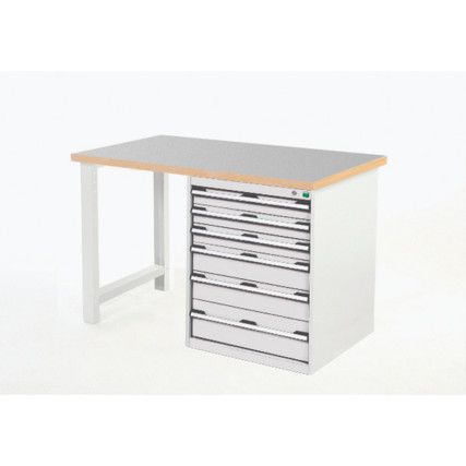 Cubio Hevay Duty Workbench with Cabinet, Light Grey, 940mm x 1500mm x 750mm