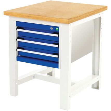 CUBIO WORKSTAND + 3 DRAWER CABINET W/ MPX WORKTOP-LIGHT GREY/BLUE