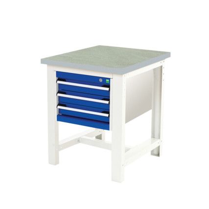 CUBIO WORKSTAND + 3 DRAWER CABINET W/ LINO WORKTOP-LIGHT GREY/BLUE