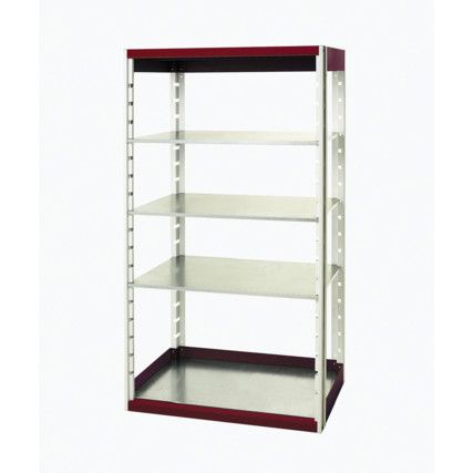 Cubio Standard Duty Shelving, 4 Shelves, 75kg Shelf Capacity, 2000mm x 650mm x 1050mm, Red & Grey