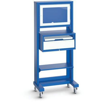 Mobile Computer Workstation, Blue/Light Grey, Steel, 1820x860x600mm, with 1 Drawer