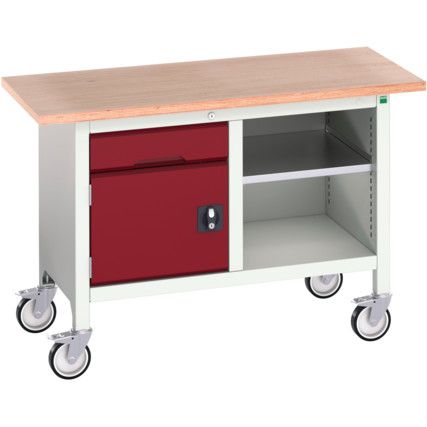 Verso Mobile Storage Bench 1250 x 600 x 830mm - Light Grey/Red