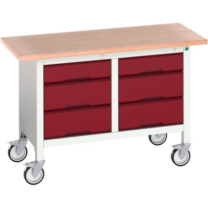 Verso Mobile Storage Bench 1250 x 600 x 830mm - Light Grey/Red