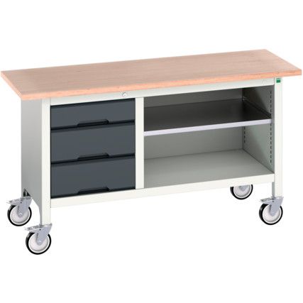 Verso Mobile Storage Bench 1500 x 600 x 830mm - Light/Anthracite Grey